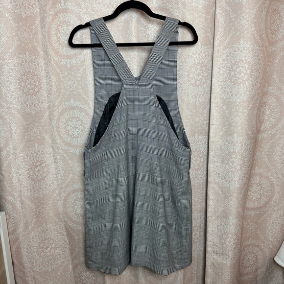 M.J. Carroll Vintage 90s Plaid Micro Houndstooth Gray Overall Jumper Dress Sz 14 - Picture 2 of 8